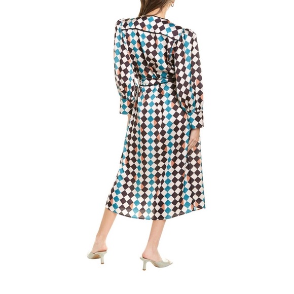 PatBo | NWT Checkered Print Robe Midi Dress Size 6 - Picture 2 of 2